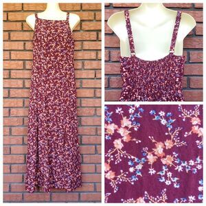 Old Navy Rayon Sundress Size M Burgundy Red Ditsy Floral Maxi Dress Cottagecore